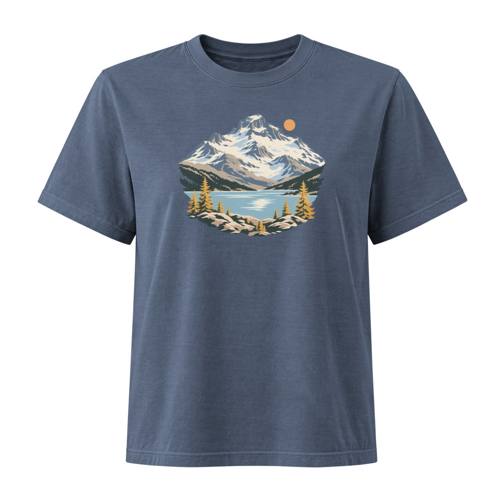 Piz Corvatsch Engadin Damen Heavyweight-T-Shirt – Marineblau gewaschen