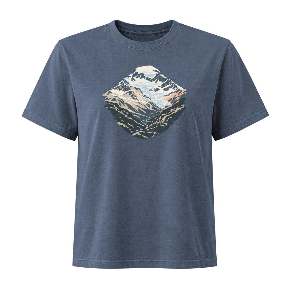 Monte Leone Simplon Damen Heavyweight-T-Shirt – Marineblau gewaschen
